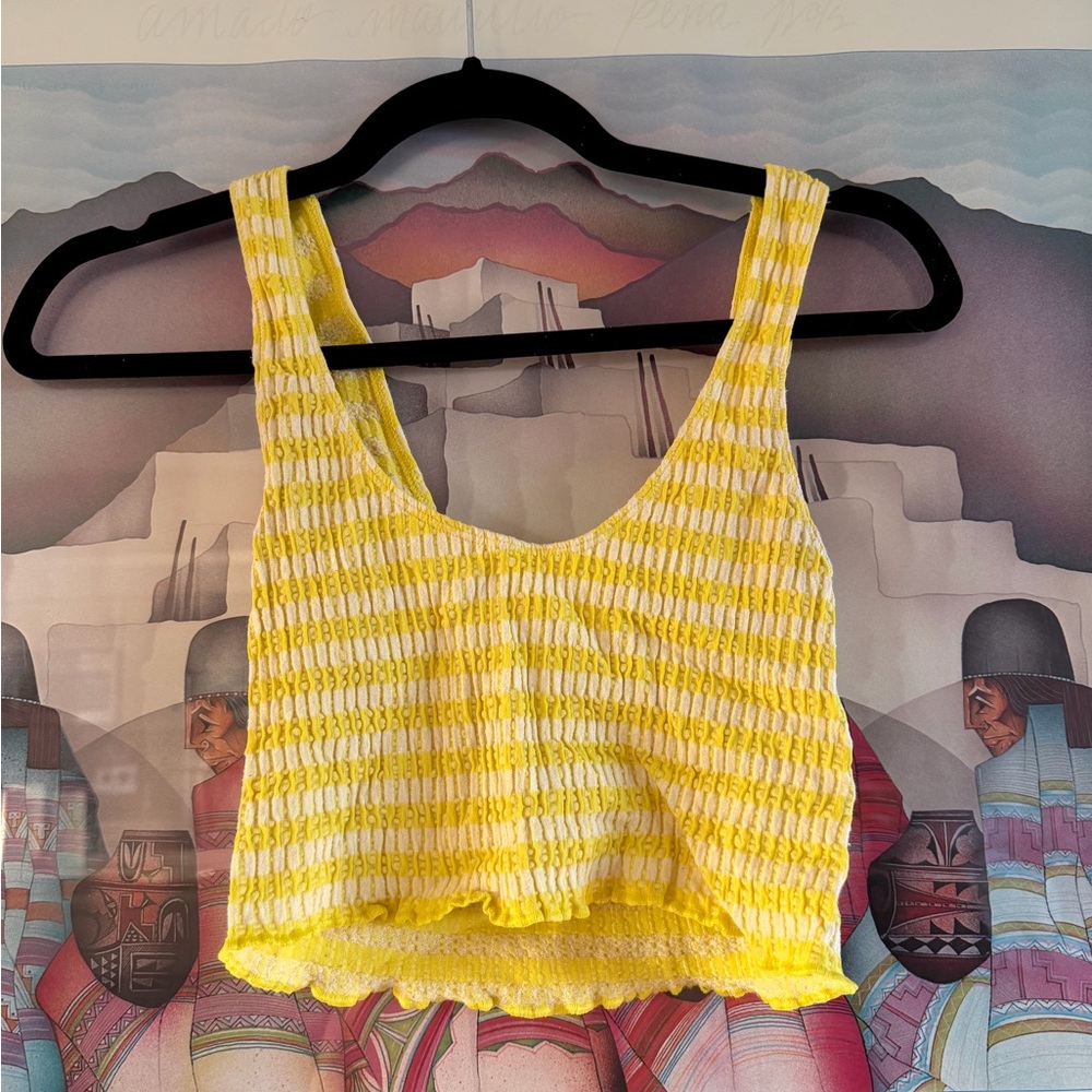 Urban Outfitters Yellow and White Striped Crop Top